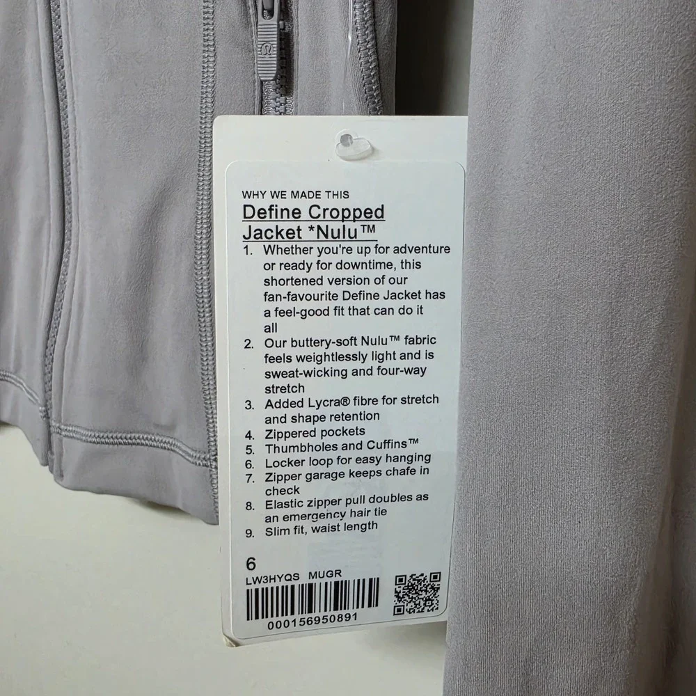 Lululemon Define Cropped Jacket Nulu Mauve Grey Sz 6 NWT Soft Thumbholes Gym - Picture 6 of 12